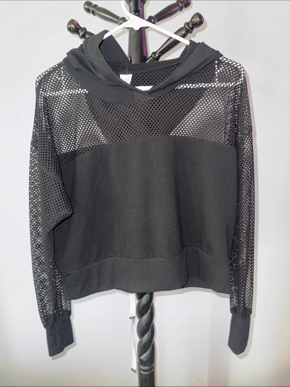 Black Mesh-Panel Hoodie Sweatshirt for Women 24.T - Picture 1 of 4